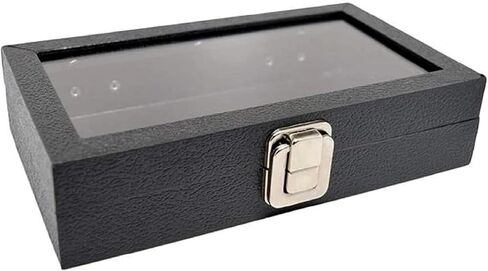 Novel Box Jewelry Display Case Black Leatherette 8.1x4.75x2 Medium Glass Jewelry Box with Lid | Display Cases for Collectibles | Rock Collection Box with Metal Clasp | Gem Display Case in Kuwait