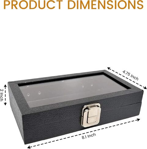 Novel Box Jewelry Display Case Black Leatherette 8.1x4.75x2 Medium Glass Jewelry Box with Lid | Display Cases for Collectibles | Rock Collection Box with Metal Clasp | Gem Display Case in Kuwait