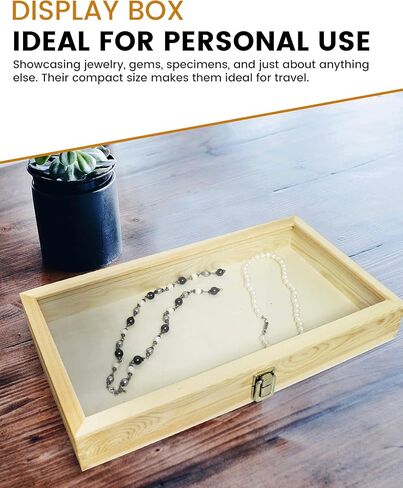 علبة عرض مجوهرات جديدة من الجلد الأسود مقاس 8.1 × 4.75 × 2 صندوق مجوهرات زجاجي متوسط ​​مع غطاء | حافظات عرض للمقتنيات | صندوق تجميع الصخور بمشبك معدني | حالة عرض الأحجار الكريمة in Kuwait