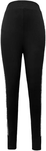 Women's High Elastic Waist Sparkly Glitter Leggings Rhinestone Sequin Side Skinny Pants Tights in Saudi Arabia