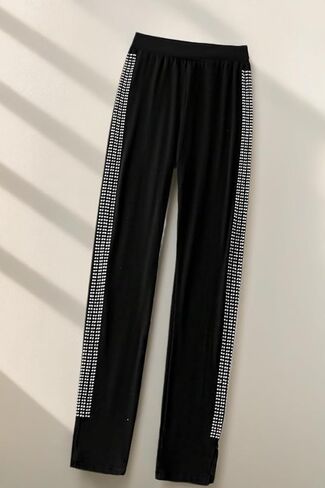 Women's High Elastic Waist Sparkly Glitter Leggings Rhinestone Sequin Side Skinny Pants Tights in Saudi Arabia