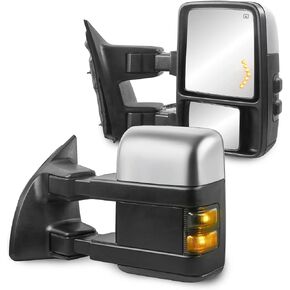 مرآة سحب Mostplus متوافقة مع 1999 2000 2001 2002 2003 2004 2005 2006 2007 Ford F250 F350 F450 F550 Super Duty Power Heater Mirror مع ضوء LED (مجموعة من 2)