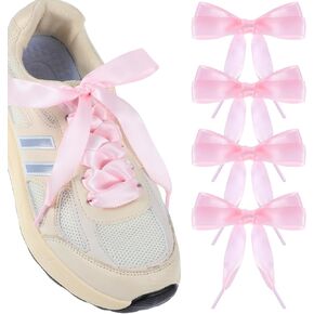 4 Pairs Satin Shoe Laces for Sneakers 2cm Wide Ribbon Shoe Laces Pink Shoelaces Ribbon Laces for Shoes Thick Skate Shoes Boots Sport Shoes Athletic Running Shoes