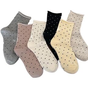 جوارب عجل منقطة لطيفة مع حافة ملفوفة وأنبوب فم فضفاض جوارب قطنية مخططة منقطة للمرأة in Kuwait