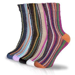 5 Pairs Women's Floral Cotton Vintage Pattern Crew Novelty Ankle Ruffle Warm Casual Dress Socks