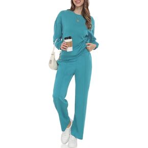 Womens 2 Piece Outfits Sweatsuit Long Sleeve Pullover Tops With Pocket and Wide Leg Sweatpants 2024 Fall Trendy