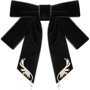 Womens Bow Tie, Black Velvet Bow Tie for Women Mens, Pre-tied Adjustable Clip on Brooch for Shirt Prom Uniform School