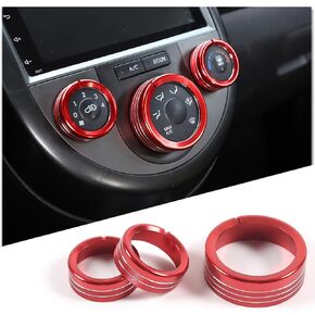 Daeiclru Air Conditioning Knob Ring Trim Fit for Kia Soul 2009-2013, Aluminum Air Conditioning Shift Knob Cover, Center Control Switch Knob Ring Trim Interior Accessories, 3PCS (Red)