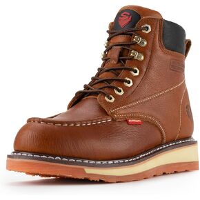 SUREWAY Mens Heavy Duty Soft/Composite/Steel Toe Work Boots for Men-Comfortable,Goodyear Welt,Full Grain Leather,6 in Wedge Moc Toe Construction Boots/Shoes,Waterproof Soft Toe Light Brown,Size 10