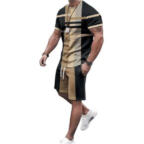 SOLY HUX Men's Shorts Sets 2 Piece Outfits Color Block Short Sleeve Tee and Drawstring Waist Shorts Set