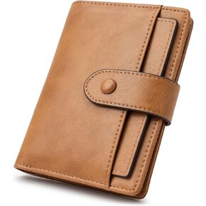 Alldaily Small RFID Blocking Leather Wallet for Women, Bifold with 10 Card Slots and Zipper Pocket (White&Brown)
