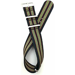 NewLife 20mm Black/Red/Green Nylon Fabric Watchband | Vintage, Heavy Duty, Military Style Replacement Watchstrap that brings to Any Watch for Men and Women - Black/Red/Green