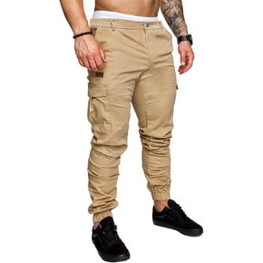 Men's Casual Cargo Pants Joggers Hiking Sweatpants Stretch Elastic Waist Work Pants with 6 Pockets Khaki Large
