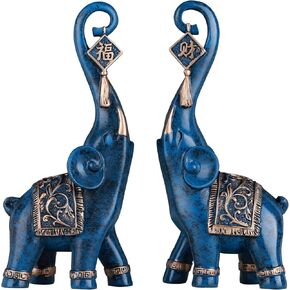 Elephant Statue 2 Piece Set, Orange Home Decor, Home Decor Elephant Sculpture for Room Office Console Desktop Decoration, Elephant Gift for Women.
