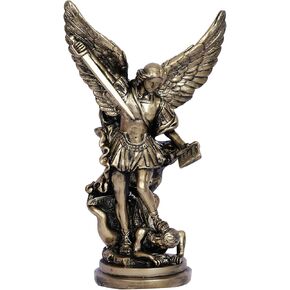 San Miguel Arcangel Statue 12.4in St Michael the Archangel St Michael Statue Saint Archangel Michael Statue Defeated Lucifer Tramples Demon Resin Battle Angel Sculpture Bronze Collectible Figurines