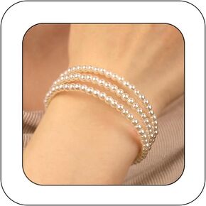 Vintage Pearl Bangle Bracelet for Women MultiLayer Crystal Strand Open Cuff Bracelet Stretch Rhinestone Wrap Wrist Bracelet Accessories for Wedding Parties