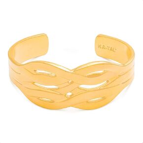 KA-TAL' SeaWave Small Wrist Cuff Bracelet 14K Gold Plated Shiny Finish Outside and Inside with Gift Pouch and Polishing Cloth