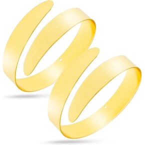 RechicGu 2 Pieces Greek Upper Arm Bracelet Cuff Band Metal Adjustable Gypsy Bohemian Armband Bangle Jewelry Set Armlet Belly Dancer Costume Wedding Gold