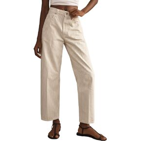 LifeShe Women's Baggy Jeans Vintage Striped Straight Wide Leg High Rise Barrel Denim Ankle Pants