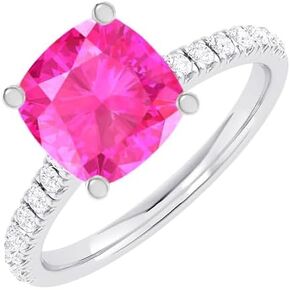 1-5.5 Carat Cushion Platinum Natural Gemstone and Diamond Engagement Ring (AAAA Heirloom Quality)