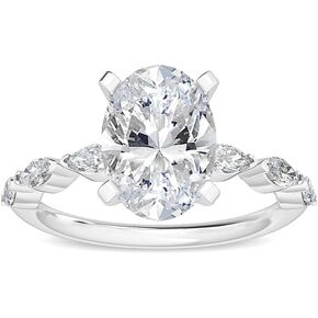 1-5 Carat (ctw) White Gold Oval,Marquise Cut LAB GROWN Diamond Side Stone Engagement Ring (Color E-F Clarity VS2-SI1)