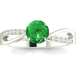 Elegant Twisting Split Shank Diamond Engagement Ring with a 0.75 Carat Emerald Heirloom Quality Center