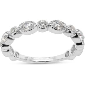 SAVEARTH DIAMONDS 1/2 cttw Round Cut Lab Created Moissanite Diamond Milgrain Half Eternity Stackable Band Ring For Women In 14K Gold Over Sterling Silver (VVS1 Clarity, 0.50 Cttw)