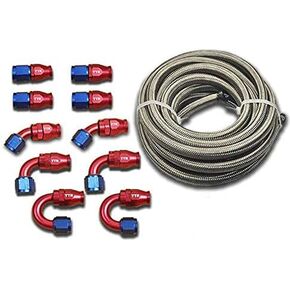 TT Racing -6 AN6 PTFE Swivel Fittings + Stainless Steel Fuel Line Hose Kit E85 20FT PTFEAN6_KIT_DA
