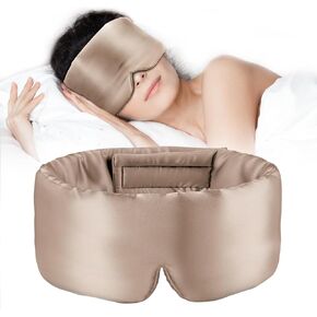 Soft Satin Silk Sleep Mask,Upgrade Nose Bridge Design for Instant Blackout Effect Eye Mask for Women and Men, Silky Sleeping Mask for Side Sleepers with Adjustable Strap- Camel