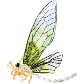 Brooches For Women,14k Gold Plated Copper,Cubic Zirconia Green Dragonfly Brooch Pins For Women ，Cubic Zirconia Broach，Dragonfly Broach