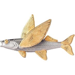 Costume Companion Flying Fish Brooch White Copper Gold Plated Sea Creature Cap Pin Badge Retro Art