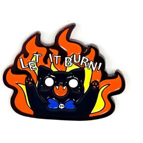 Let It Burn! Angry Cat Badge Pin - Animal World Series - Enamel Lapel Pin - Plated Badge for Clothing, Bags, and Lanyards