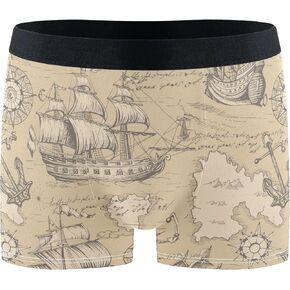visesunny Men's Boxer Briefs Travel Adventure Vintage Pirate Soft Underwear Comfort Stretch Waistband Underpants S-XXL