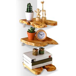 Pinkunn 3 Pack Corner Shelf Solid Cedar Wood Wall Mount Wooden Hanging Decoration Floating Shelves for Kitchen Living Room Bathroom Bedroom