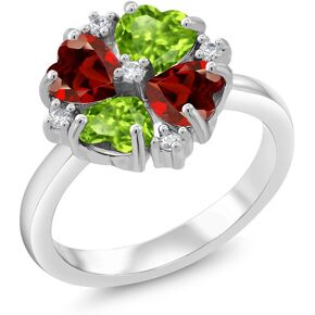 Gem Stone King 925 Sterling Silver Green Peridot and Red Garnet Ring For Women (2.18 Cttw, Heart Shape 5MM, Gemstone August Birthstone, Available in Size 5,6,7,8,9)