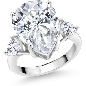 Gem Stone King 10.11 Cttw Moissanite Ring for Women In 925 Sterling Silver | Pear Shape 16X12MM and 5MM Trillion | Available In Size 5, 6, 7, 8, 9