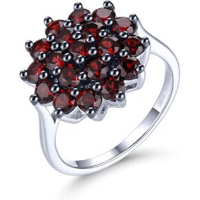 2.75 Carats Natural Red Garnet Statement Rings for Women S925 Sterling Silver Gemstone January Birthstone Ring Fine Jewelry for Bithday
