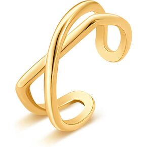 Aobei Pearl 18K Gold Chunky Open Band Rings for Women Adjustable Thumb Finger Jewelry