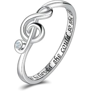 Music Note Ring for Women Sterling Silver Classic Treble Clef Musical Jewelry Graduation Gifts for Musician Music Student