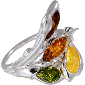 HolidayGiftShops Sterling Silver and Baltic Multicolored Amber Ring Layla