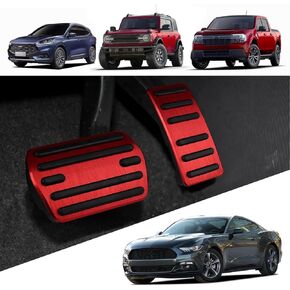 TECTICO Anti-Slip Aluminum Pedal Covers, Brake Gas Pedal Pads Compatible for Maverick Mustang Mach E Escape Bronco Sport 2024 2023 2022 2021, Interior Accessories for Maverick & Bronco Sport, Red