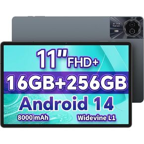 ODEA Tablet 11 Inch Android 14 Tablets, S11 Tablet 16GB + 256GB(Expand to 1TB), 8 Core CPU T606, TDDI Touch Screen, Widevine L1, 4G LTE + 5G WiFi, 8000mAh, 13MP+5MP, GPS