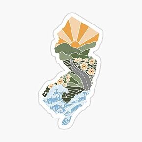 New Jersey Illustrated Graphic Sticker - Sticker Graphic - Auto, Wall, Laptop, Cell, Truck Sticker for Windows, Cars, Trucks