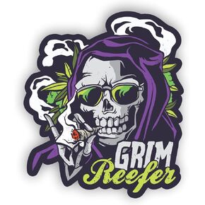 VulgrCo Grim Reefer Smoking Pot Leaf Skeleton Funny Sticker Vinyl Waterproof UV Resistant Decal for Phones Laptops Water Bottles Tumblers Boats Cars Trucks Windows Kayak 3" inch Bumper Stickers