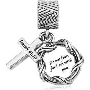 LuckyJewelry Religious Bible Christian Keep Faith Cross Charms for Charm Bracelets (Do Not Fear for I am with You)