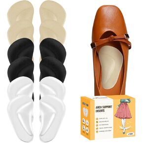 Arch Support Shoe Inserts for Flat Feet (12 Pieces) | Soft Gel Arch Support Insoles for Plantar Fasciitis | Reusable Arch Inserts for Foot Pain Relief | One Size Fits Any Shoes