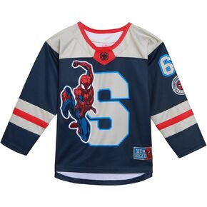 Marvel Spider-Man Mesh Hockey Jersey Long Sleeve T-Shirt Toddler to Big Kid Sizes (2T - 18-20)