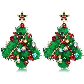 YAHPERN Christmas Earrings for Women Holiday Earrings Beaded Xmas Tree Dangle Earrings Christmas Party Earrings Festive Holiday Jewelry Gifts
