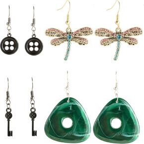 4 Pairs Coraline Earrings Costume Accessories Set Include Button Dragonfly Key and Seeing Stone Horror Movie Coraline Drop Dangle Jewelry Halloween Gifts for Women Fans Cosplay