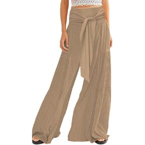 Lrady Women Wide Leg Palazzo Lounge Pants Printed Beach Summer Boho Tie-Waist Bell Bottoms Trousers